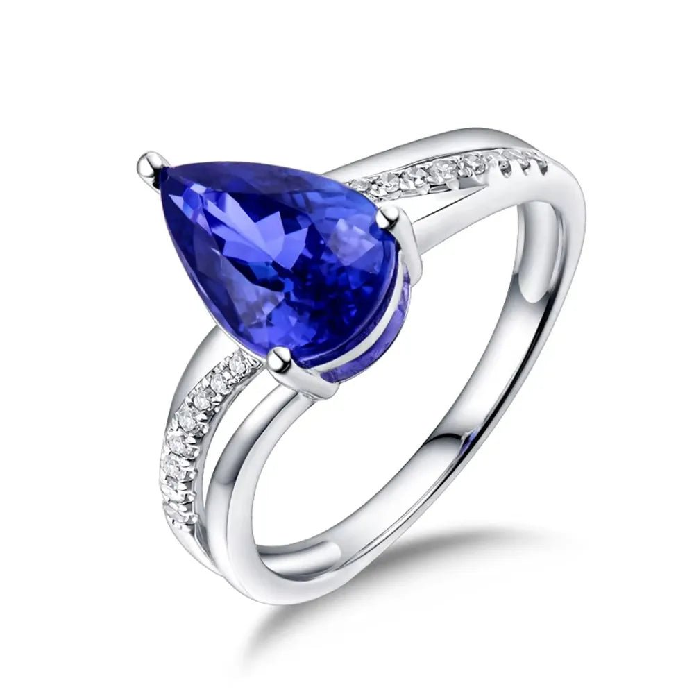 Natural Tanzanite Pear-Cut Ring 18Kt White Gold Wedding Jewelry for Women