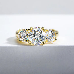 5 Carat Moissanite 925 Sterling Silver Three Stone Ring Engagement Yellow Color Ring For Women