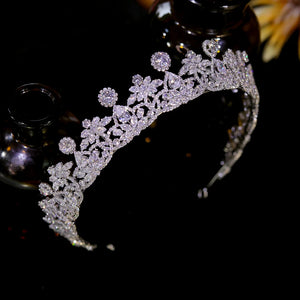 Diadem White Crystal Zircon Bridal Tiara 2024 CZ Headpiece