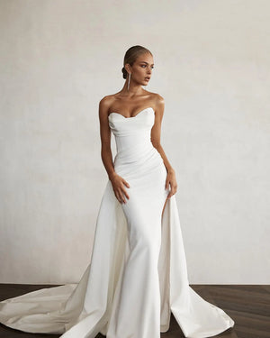 Modern Mermaid Front Slit Bridal Gowns Sweep Train  Sweetheart Bridal Gown