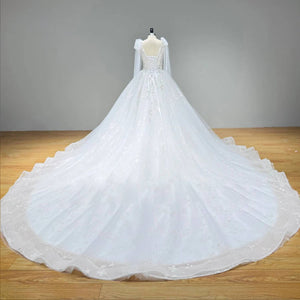 Princess Sequined Beading Ball Gown Wedding Dress with Chapel Train and Lace Up Back