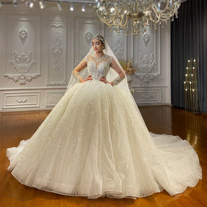 Customized Luxury Heavy Beaded Sparkling Lace Skirt Ball Gown Wedding Dress