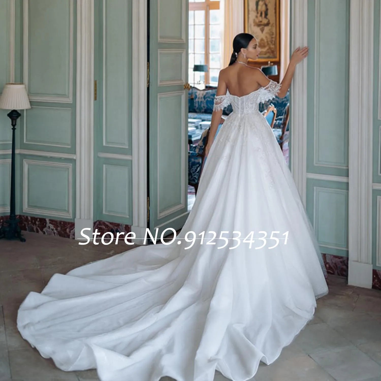 Vestidos De Noiva Off the Shoulder Tulle A-Line Wedding Dresses Beading Appliques Luxury Robe Mariage Backless Bridal Gowns