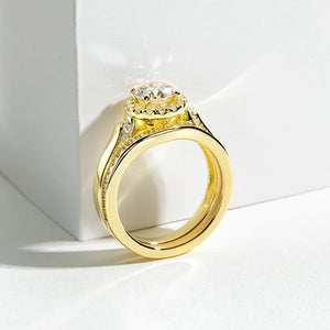 Engagement Ring Gold Color Ring Set For Women 925 Sterling Silver 1 Carat All Moissanite