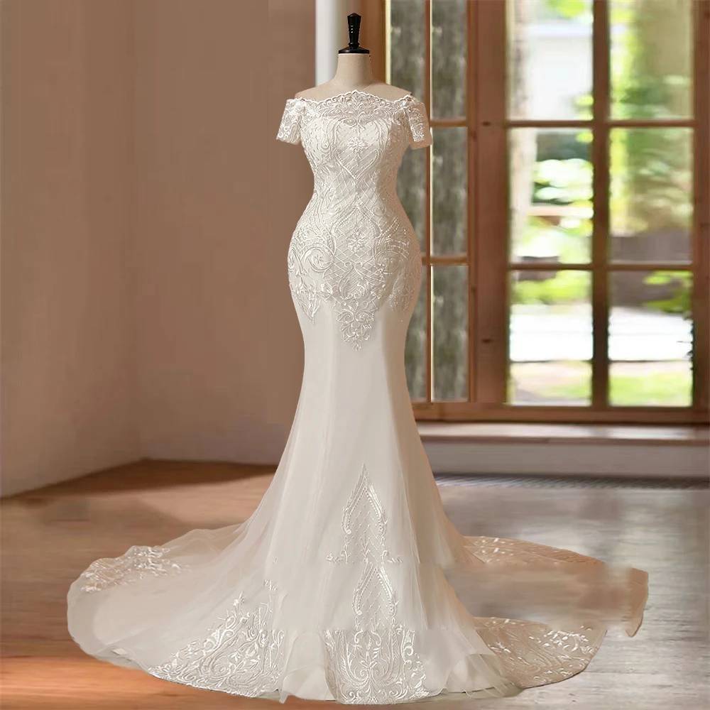 Customized Sexy Short Sleeves Mermaid Wedding Dress for Women