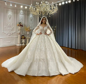 New Model Luxury Ball Gown Wedding Dress with Long Sleeves Elegant Bridal Gown