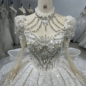 Customized Beaded Long Sleeve Princess Wedding Dress for Women