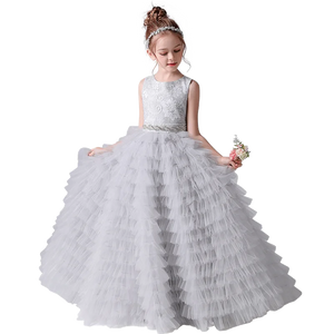 Long Girls Formal Princess Gowns 2024 Tiered Flower Girl Dress Junior Bridesmaid Dress