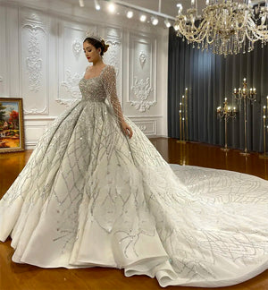 Customized Sparkling Luxury Dubai Wedding Dress with Beaded Ball Gown