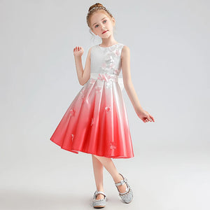 Elegant 3D Flowers Short Junior  Bow Party Dress Princess Gown Flower Girl Dress