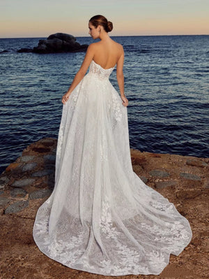 Detachable Train Sexy Bridal Gown Lace Robes Sleeveless Backless Vintage Beach Wedding Dresses