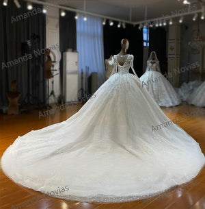 Customized Lace Beading Wedding Dress 2025 Elegant Ball Gown with Intricate Details