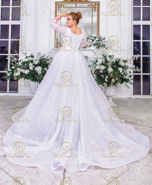 Plus Size Sparkly 3/4 Sleeve V Neck Ball Gown Wedding Dress for Women 2024