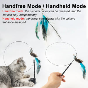 Hands-Free Cat Wand Toy with Bell - Feather, Suction Cup, Interactive Exercise