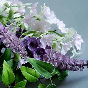 Water Drop Style Bridal Bouquet Artificial White Purple Lavender with Green Accents