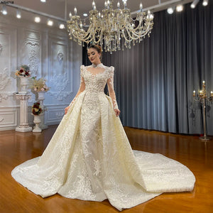 Customized 2-in-1 Lace Mermaid Bridal Dress with Appliques and High-Quality Detailing