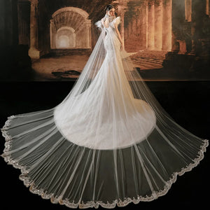 Exquisite Luxury Mermaid Wedding Dress High Neck Short Sleeves Watteau Train