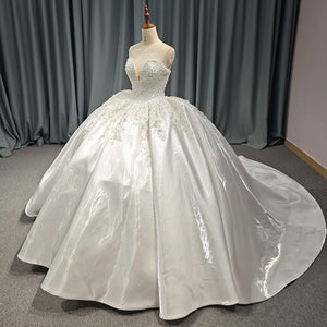 Princess Ball Gown Strapless Wedding Dress 2024 with Back Appliques