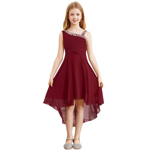 Elegant Chiffon Flower Girl Dress with Ruched Twisted Knot and High-Low Hem