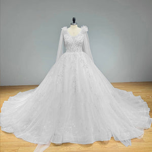 Princess Sequined Beading Ball Gown Wedding Dress with Chapel Train and Lace Up Back