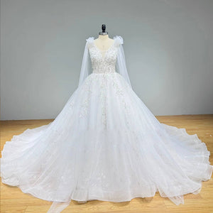 Princess Sequined Beading Ball Gown Wedding Dress with Chapel Train and Lace Up Back