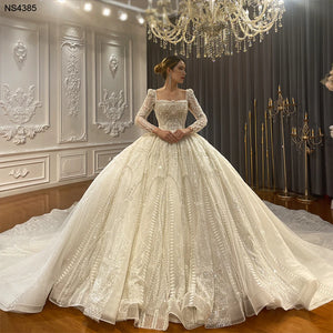 Customized Fantasy Square Collar Long Train Ball Gown Wedding Dress