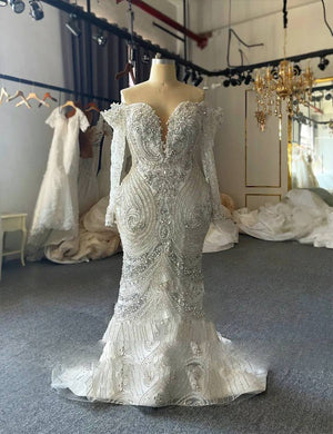 Customized 2-in-1 Mermaid Wedding Dress with Heavy Beading Plus Size