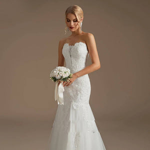 Elegant Mermaid Lace Wedding Dress with Train for Women Bridal Gown