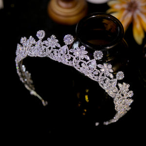 Diadem White Crystal Zircon Bridal Tiara 2024 CZ Headpiece