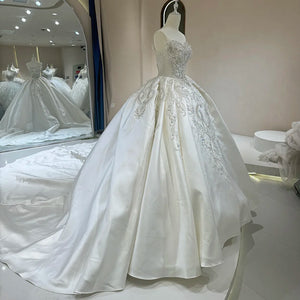 Scoop Neck Customized Wedding Dress with Detachable Sleeves and Mopping Length