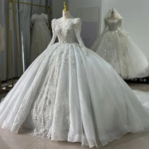 Luxury Wedding  Ball Gown Organza Chapel Train Backless Beading vestidos de novia