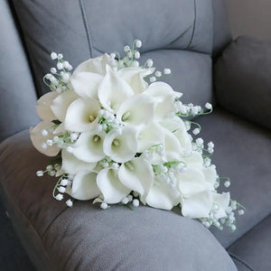 AYiCuthia Royal White Waterfall Bridal Bouquet Artificial Flowers with Pearls