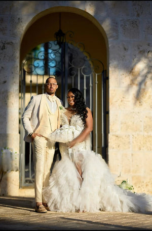 Luxury Off-the-Shoulder Mermaid Wedding Dress with Slit Ballgown