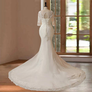 Elegant Hand-Beaded Half Sleeve Wedding Dress Bridal Gown