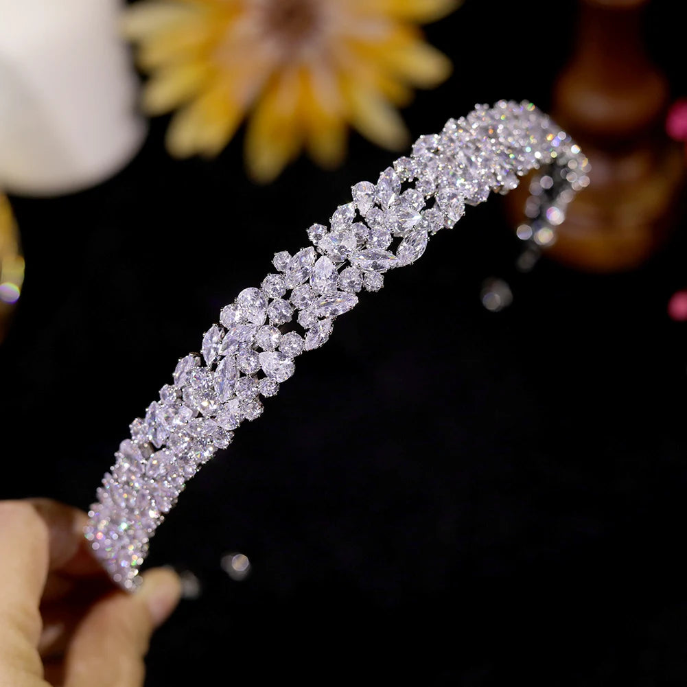 Luxury CZ Bridal Headband Elegant Silver Wedding Hair Accessory