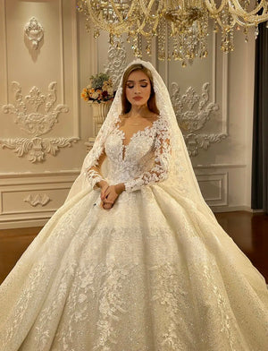 New Model Luxury Ball Gown Wedding Dress with Long Sleeves Elegant Bridal Gown