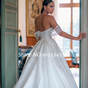 Vestidos De Noiva Off the Shoulder Tulle A-Line Wedding Dresses Beading Appliques Luxury Robe Mariage Backless Bridal Gowns