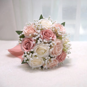 White Silk Bridal Bridesmaid Wedding Bouquet Handmade Artificial Flowers