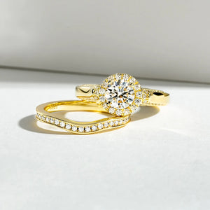 Engagement Ring Gold Color Ring Set For Women 925 Sterling Silver 1 Carat All Moissanite