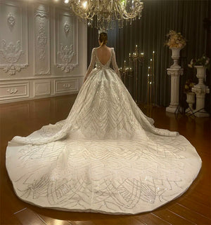 Customized Sparkling Luxury Dubai Wedding Dress with Beaded Ball Gown