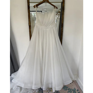 New Design Boat Neck Detachable Puff Sleeve Pleats A-Line Wedding Dress