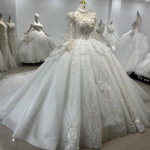 Gorgeous Princess Ball Gown Wedding Dress with Long Sleeves Custom Made