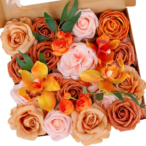 Yannew Burnt Orange Artificial Roses Combo Box for DIY Fall Boho Wedding Bouquets