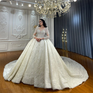 Customized Luxury Wedding Dress with Lace Appliqué and Heavy Beading