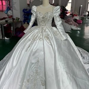 Long Sleeve Lace Princess Ball Gown Wedding Dress with Exquisite Detailing