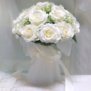 Cascading Artificial Bridal Bouquet with Pearl Bow Wedding Anniversary