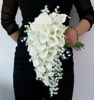 AYiCuthia Royal White Waterfall Bridal Bouquet Artificial Flowers with Pearls