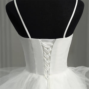 New Short Front Long Back Gothic White Wedding Dress Spaghetti Straps V Neck High-low Bridal Gown