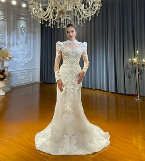 Customized 2-in-1 Lace Mermaid Bridal Dress with Appliques and High-Quality Detailing