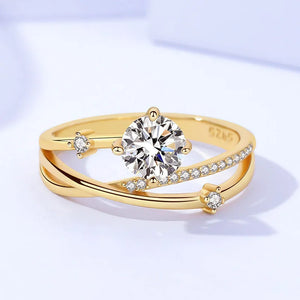 Round Cut 0.8 Carat Moissanite Ring 925 Sterling Silver Yellow Color Woman Engagement Gift